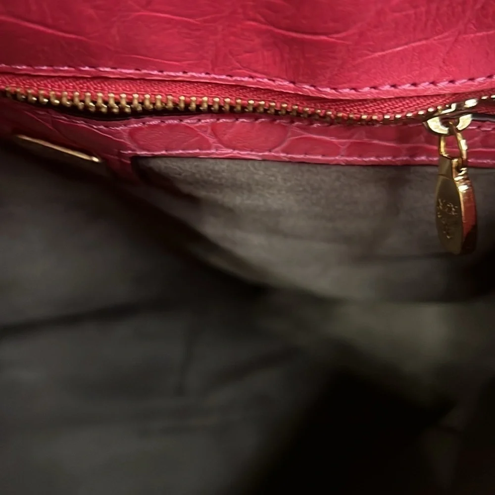 MCM Pink Croc Embossed Top Handle Satchel Bag